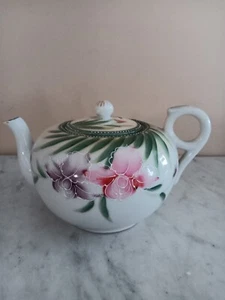  Nippon Porzellan handbemalte Blätter & rosa Blumen Vintage Teekanne - Bild 1 von 6