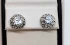 Sterling Silver  Cubic Zirconia Solitaire Post Earrings Signed ATI ~~~Elegant