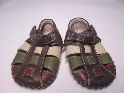 Sandalias planas Pediped para niños pequeños talla 6-12 meses marrón multi cuero gancho y lazo Foto 1 de 4