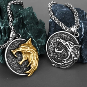 Wolf Head 316L Stainless Steel Necklace Large Wizard Pendant Amulet Men Women - Picture 1 of 12