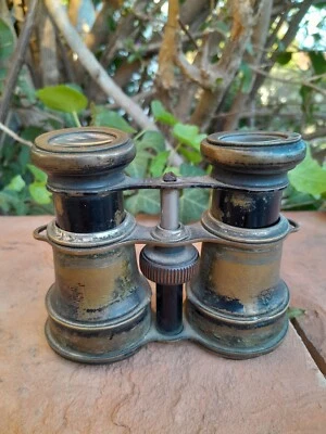 VINTAGE PAIRE DE JUMELLES DE THEATRE OPERA EN LAITON POUR DECO H 10,5 CM - Photo 1/4