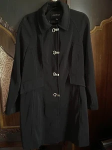 London Fog Jacket Large Black Silver Clasps Trench Coat - Picture 1 of 7