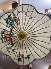 Vintage Large Handpainted Floral Birds Umbrella Oriental Authentic Parasol Japan