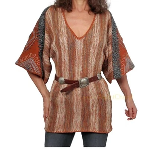 Top túnica manta india patrón azteca suroeste vintage LEROY KNITWEAR XS/S - Imagen 1 de 10