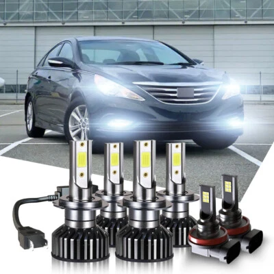 For Hyundai Sonata 2011-2014 6X Combo LED Headlight Hi/Lo Bulbs+Fog Light 6000K - Image 1 of 4