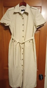 PLAZA COLLECTION Tan Button Front Lined Short Sleeve Maxi Dress size 8-10 - Picture 1 of 7