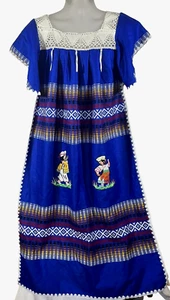 Mexican Peasant Embroidered Dress Large XL Wool Blend Boho Maxi Lace Square Neck - Picture 1 of 9