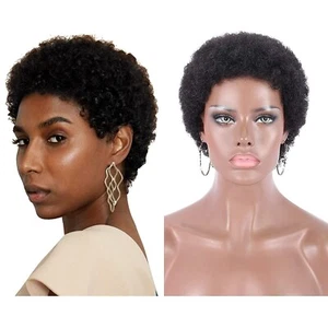 Afro Kinky Curly Human Hair Short Wigs for Women Full and Fluffy Tight Curles - Picture 1 of 3