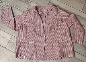 Joan Rivers Seersucker Blazer Jacket Womans Plus 28W Red White Striped Cotton