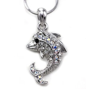 Cute Dolphin Clear Rhinestone Designer Necklace Pendant - Picture 1 of 1