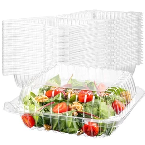 50 Clear Plastic Containers, 8" X 8" X 3" Hinged Lid Togo Clamshell Food Cont... - Picture 1 of 7
