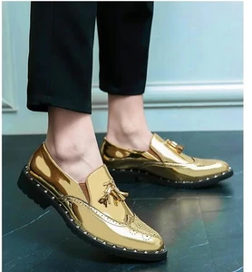 Hombres Vestido Club Fiesta Zapatos Punta Punta Punta Punta Borla Remache Sin Cordones Oxfords Cuero Zapatos - Imagen 1 de 16