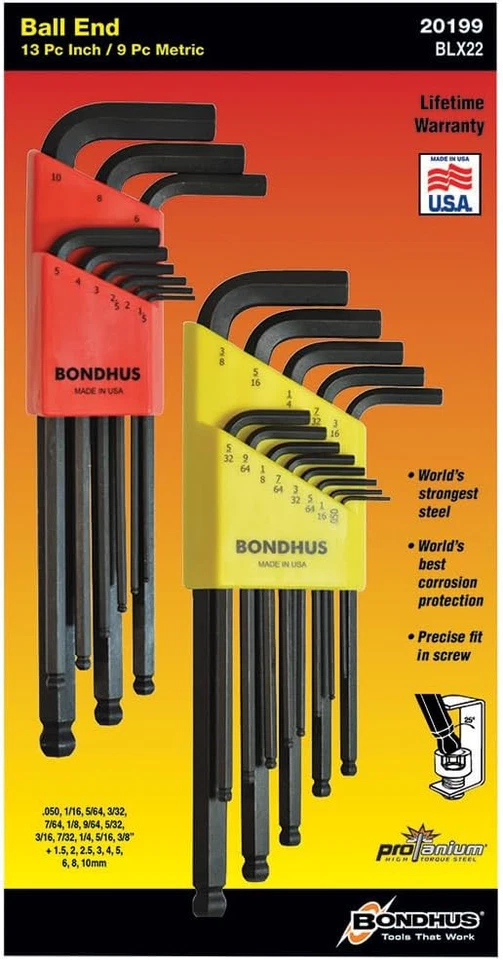 Bondus 20199 Ball End L Wrench Set 22 Piece Multicolor Professional Grade Tools - Image 1 of 1