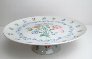 Vintage Kuchenplatte auf Sockel 1987 Mayfair von Stafford rosa/blau Blumen 10,5" breit - Bild 1 von 10