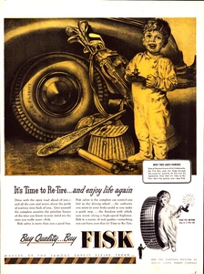Fisk Tires Boy with Candle Golf Clubs Fishing Re-Tire Vintage Print Ad 1946 - Picture 1 of 4