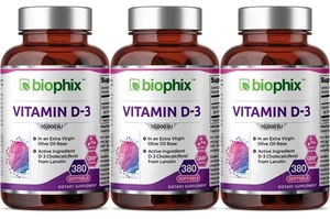 Biophix Vitamin D-3 10000 IU 380 Softgels 3 Pack - In Extra Virgin Olive Oil - Picture 1 of 3