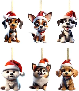 Puppy Ornaments for Christmas Trees, 6X Acrylic Puppy Craft Decor, 2024 Chris... - Picture 1 of 12