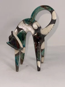 Statuina gatto MCM ceramica vintage Raku artista firmata, Vlodek Tydor Polonia - Foto 1 di 11