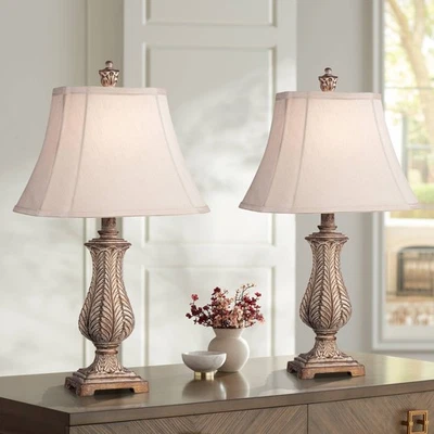 Juego de 2 lámparas de mesa jarrón pequeñas hojas doradas antiguas Regency Hill Karina Foto 1 de 4