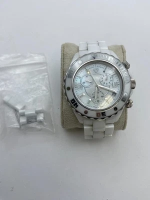 SWISS LEGEND Karamica White Ceramic White Pearl Chronograph Watch PRELOVED! - image 1 of 4