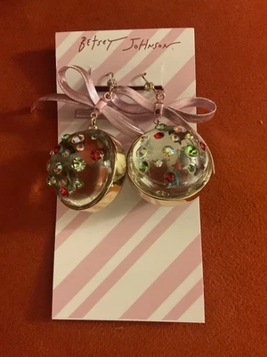Betsey Johnson Christmas Holiday Snow Globe  Ornament Dangle Earrings-NWT - Image 1 of 3