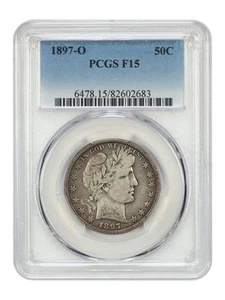 1897-O 50C PCGS Fine 15 - Barber Half Dollar - Scarce Date - Picture 1 of 4
