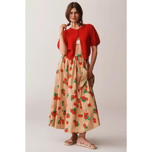 Nuevo con etiquetas Falda midi estampada fresa de popelina Jacie talla S ANTHROPOLOGIE MAEVE - Imagen 1 de 6
