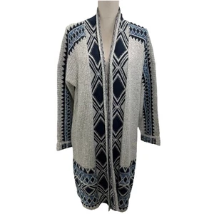 NWT Lucky Brand Aztec Print Duster Cardigan Sweater Womens Large Gray Blue - Picture 1 of 8