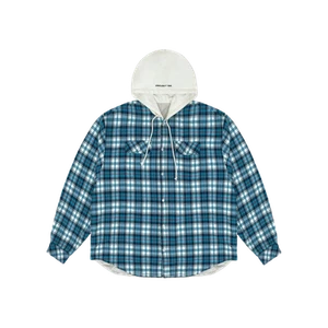 Project G/R Reversible Hooded Check Shirt Blue Green Beige - Picture 1 of 4