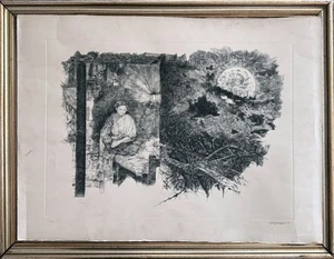 RENZO VESPIGNANI acquaforte "Figura e luna" 61x45 firmata numerata 1983 N.7 - Foto 1 di 6