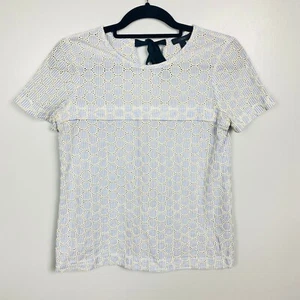 J. Crew Womens Size 2 Blue & White Striped Seersucker Eyelet Tie Back Blouse Top - Picture 1 of 7