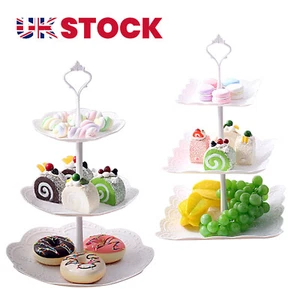 3 Tier Glass Plastic Cake Stand Afternoon Tea Wedding Plates Party Tableware UK. - Picture 1 of 14