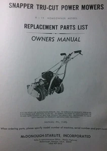 Snapper TRU-CUT H-19 Homeowner Reel Walk Behind Lawn Mower Owner & Parts Manual - Picture 1 of 1