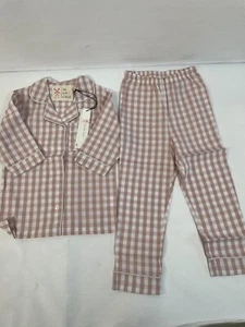 The Red League Pajama Set Girl's Millennial Pink Gingham Button-Down Size 6 - Picture 1 of 9