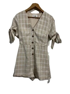 Calli Ladies Size 8 White/Beige Check Jumpsuit Playsuit Romper New Without Tags - Picture 1 of 8