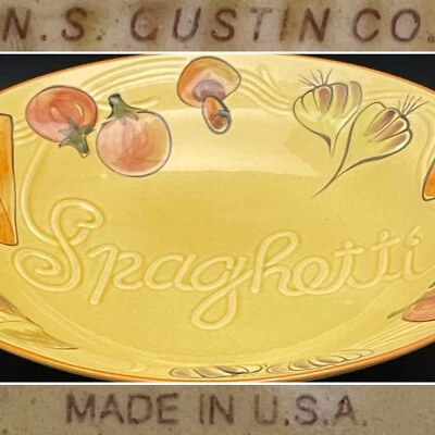 N.S. Cuenco para servir espaguetis redondo amarillo Gustin Co. 510 1972 hecho en EE. UU. 14" de diámetro Foto 1 de 4