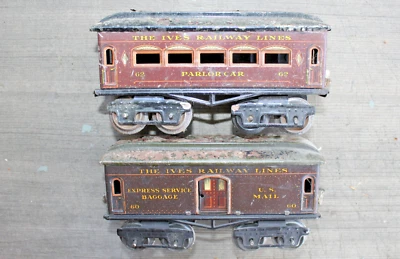 Ives Líneas Ferroviarias Calibre O Pasajero 60 Equipaje 62 Salón Marrón Granate Coches b2 Foto 1 de 4