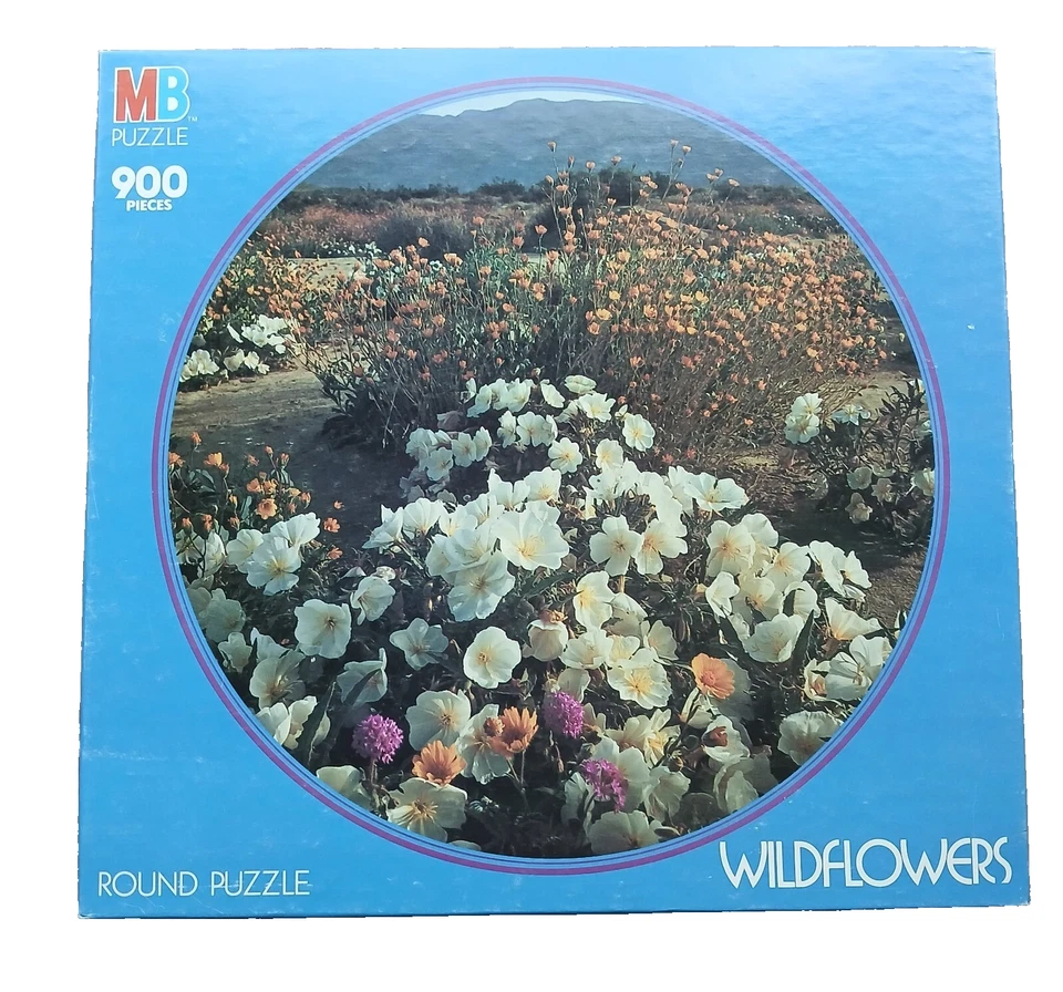 Vintage 80s Milton Bradley WILDFLOWERS Round Jigsaw Puzzle 900 Pieces Sealed NOS - Image 1 of 3