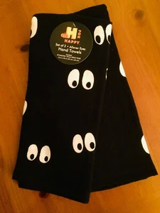 Halloween Decorative Hand Guest Towels Set 2 Black With Spooky Eyes 16”x26” New - Picture 1 of 4