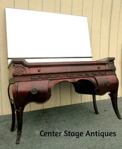 62372   Antique Mahogany Vanity Desk with Fancy ETCHED  Mirror - Picture 1 of 13