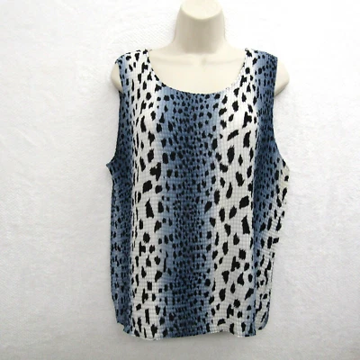 Blusa top plisada sin mangas con estampado de animales para mujer negra blanca azul 2X Foto 1 de 4