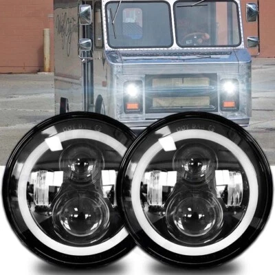 Пара 7-дюймовых светодиодных фар дневного света дальнего и ближнего света Angel Eyes для Chevrolet P10 P20 P30 Van - Изображение 1 из 4