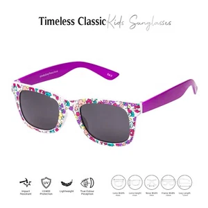 Purple Floral Kids Childrens Sunglasses UV400 Classic Shades Fashion Glasses - Picture 1 of 11