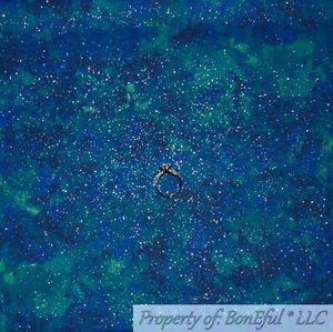 BonEful Fabric FQ Cotton Quilt Aqua Blue Green Water Silver Glitter Metallic Dot - Picture 1 of 15