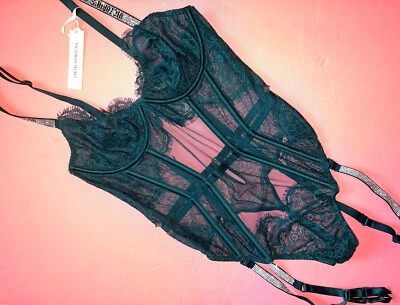 Victoria's Secret 34C 34D 36A 36B M GARTER Teddy Bodysuit Teal GREEN SHINE STRAP - Image 1 of 4