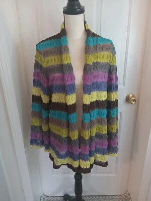 Cárdigan Suéter Peck & Peck Rayas Crochet Frente Abierto Mujer 16 Gris Multi Foto 1 de 4