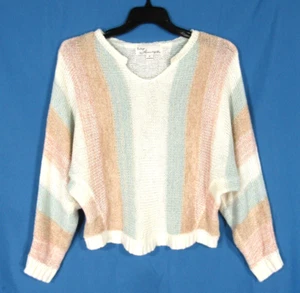 VINTAGE HAVANA Pastel STRIPED Airy Knit DOLMAN SLEEVE Casual Beach SWEATER Sz M - Picture 1 of 5