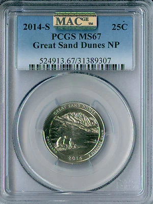2014 S GREAT SAND DUNES QUARTER PCGS MS67 PQ MAC FINEST GRADE SPOTLESS .  - Image 1 of 4