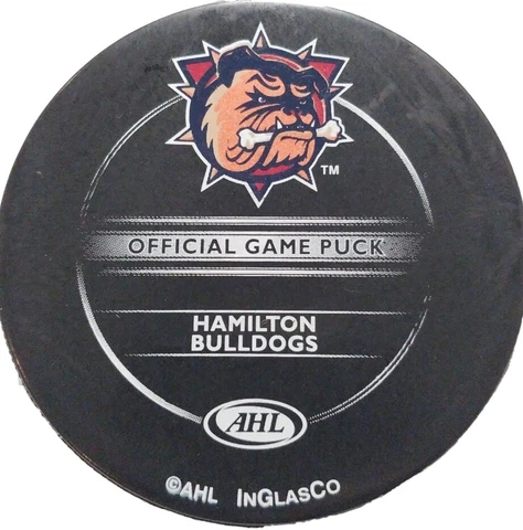 HAMILTON BULLDOGS AHL OFFICIAL GAME PUCK SHER-WOOD + INGLASCO MFG. MADE IN 🇨🇦 Cover