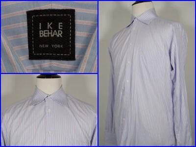 IKE BEHAR Pink & Blue Woven Striped Classic 2 Ply Dress Shirt For Work 16.5 35 - Image 1 of 4